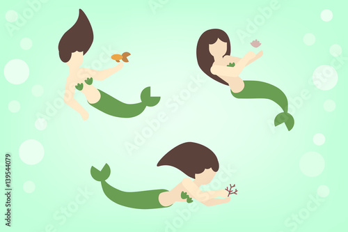 Flat mermaids vector