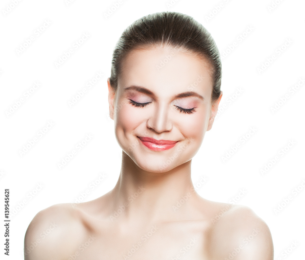Spa Model Woman Thinks and Chooses Isolated on White Spa Model Woman Thinks and Chooses Isolated on White