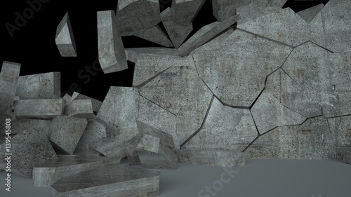 Concrete wall  with destruction, 3 d render