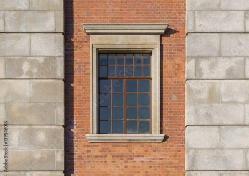 window in brick wall. Architectural element of the building