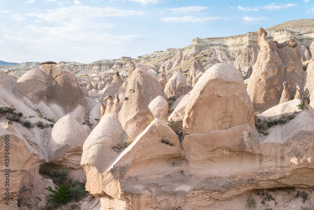 Rock formations in love valley Goreme Cappadocia Turkey.