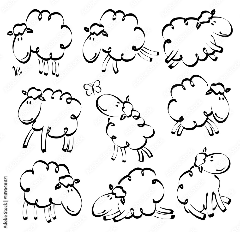 Naklejka premium Cartoon hand drawn funny sheep