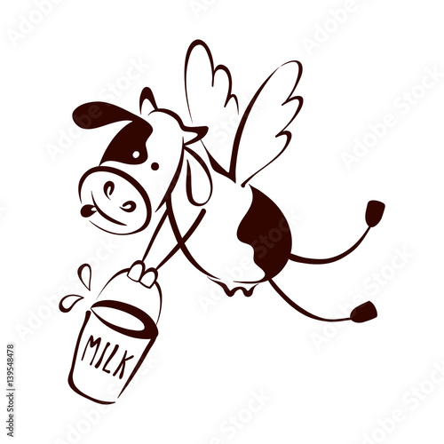 Logotype for dairy and milk product / Vector illustrations with funny cow, trademark, sign