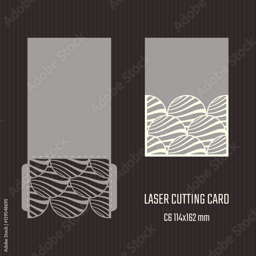 DIY laser cutting vector envelope. Wedding die cut invitation template. Cutout silhouette card. Scrapbook carved paperwork.
