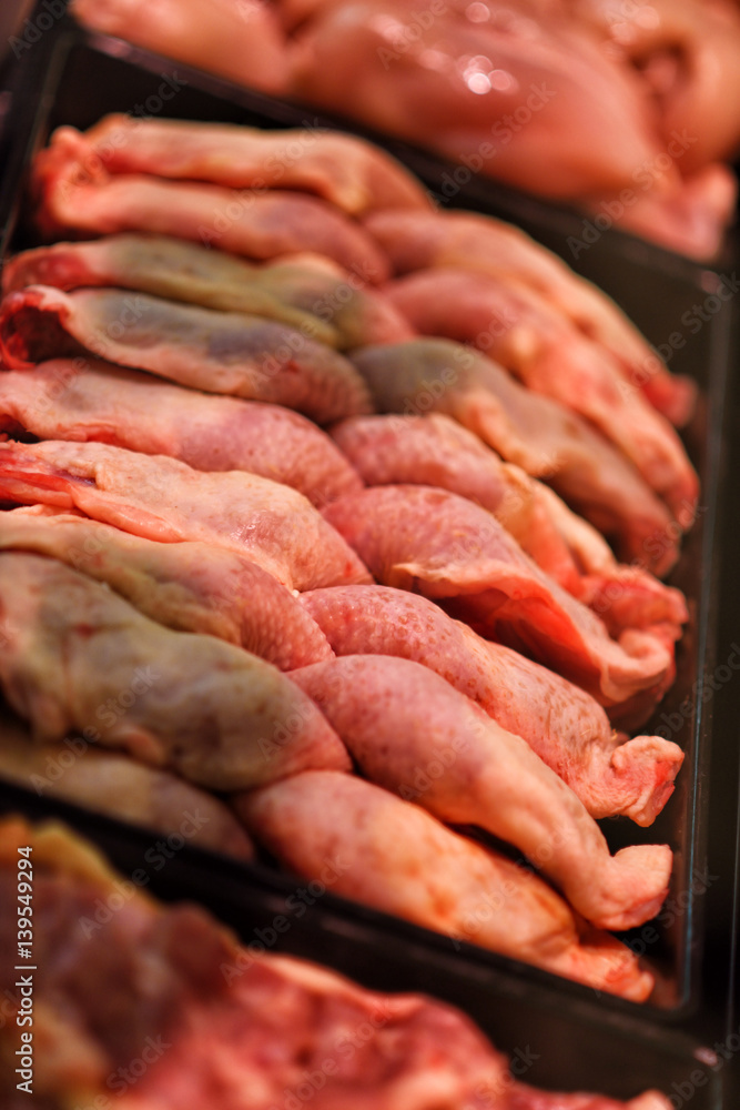 Heap of fresh raw meat food flesh background at shop supermarket Heap of fresh raw meat food flesh background at shop supermarket