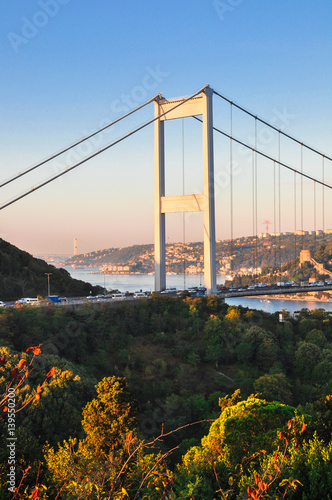 Fatih Sultan Mehmet Bridge, connecting Europe to Asia. Located in Istanbul, Turkey. photo