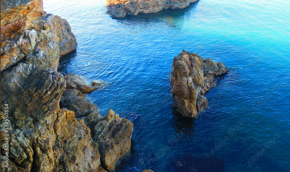 View of cliffs in the Ligurian Sea, Italy