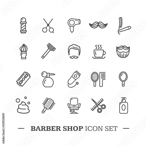 Barber Shop Icon Thin Line Set. Vector