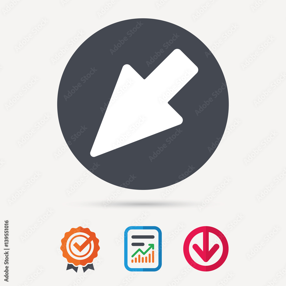 Cursor icon. Computer position marker symbol. Report document, award medal with tick and new tag signs. Colored flat web icons. Vector Cursor icon. Computer position marker symbol. Report document, award medal with tick and new tag signs. Colored flat web icons. Vector