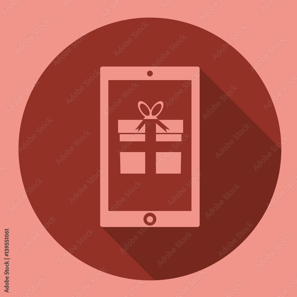 Gift Box with smartphone icon flat design with long shadow Gift Box with smartphone icon flat design with long shadow