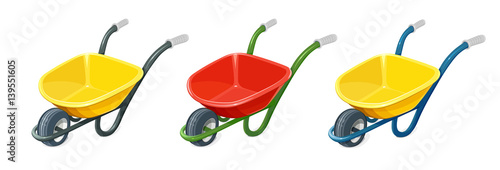 Wheelbarrow. Gardening tools. Barrow with one wheel