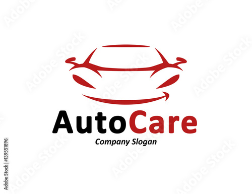 Automotive car care logo design with abstract black and red sports vehicle silhouette icon isolated on white background. Vector illustration.