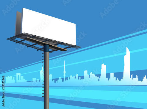 Outdoor Unipole Banner Billboard On A Blue City Silhouette Skyline Illustration