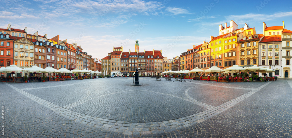 Warsaw, Old town square at summer, Poland, nobody