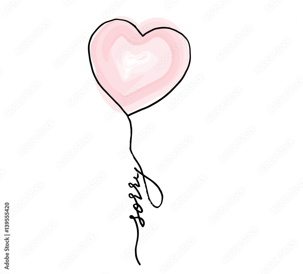 Fototapeta Sorry. Handwritten black text and hand draw balloon heart on white background, vector