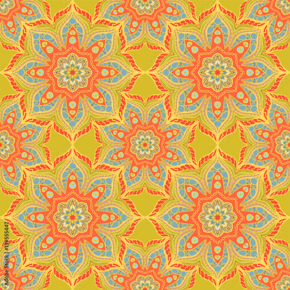 Seamless pattern with mandalas in beautiful colors. Vector background.