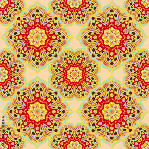 Seamless pattern with mandalas in beautiful colors. Vector background.