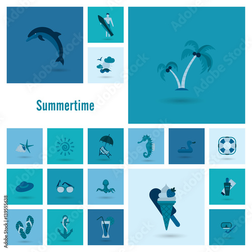 Summer and Beach Simple Flat Icons