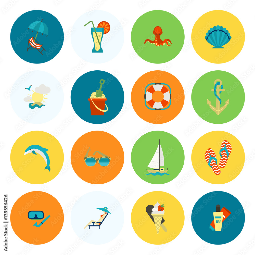 Summer and Beach Simple Flat Icons