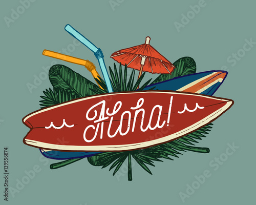 aloha surfing tropical cocktail vacation print