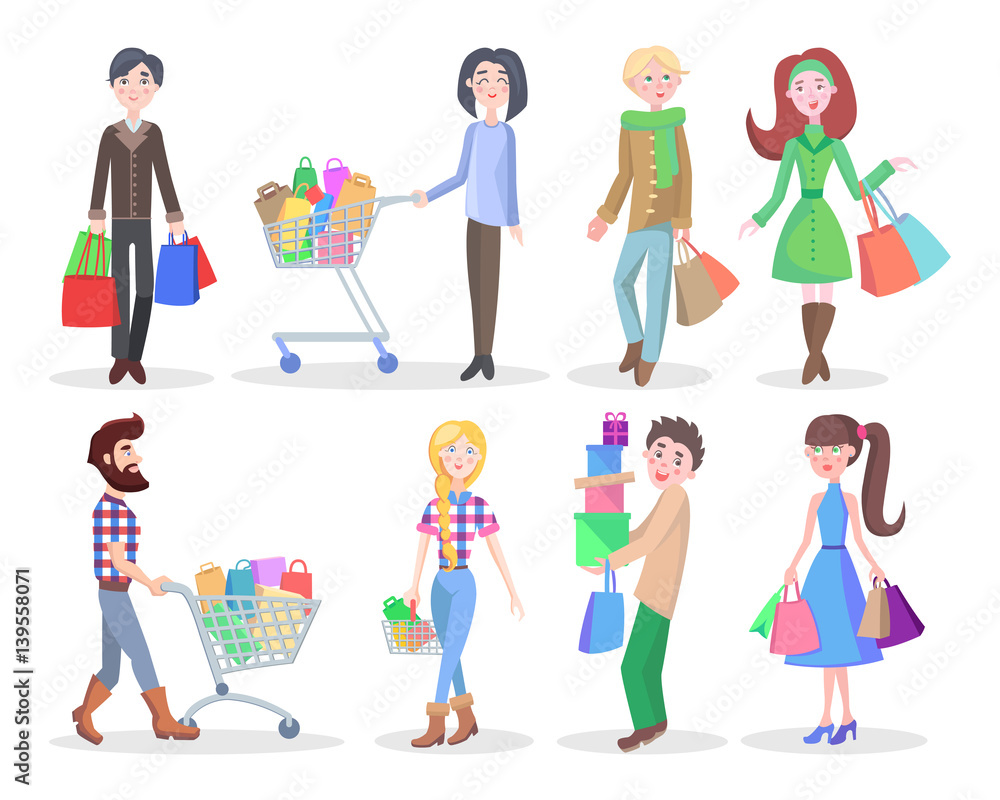 Shopping People Flat Vector Characters Set Shopping People Flat Vector Characters Set