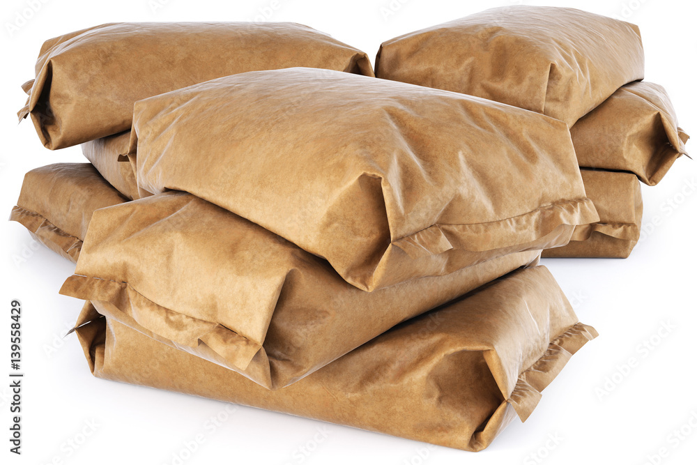 Brown paper bags. isolated on white background. 3D illustration. Brown paper bags. isolated on white background. 3D illustration.