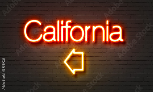 California neon sign on brick wall background.