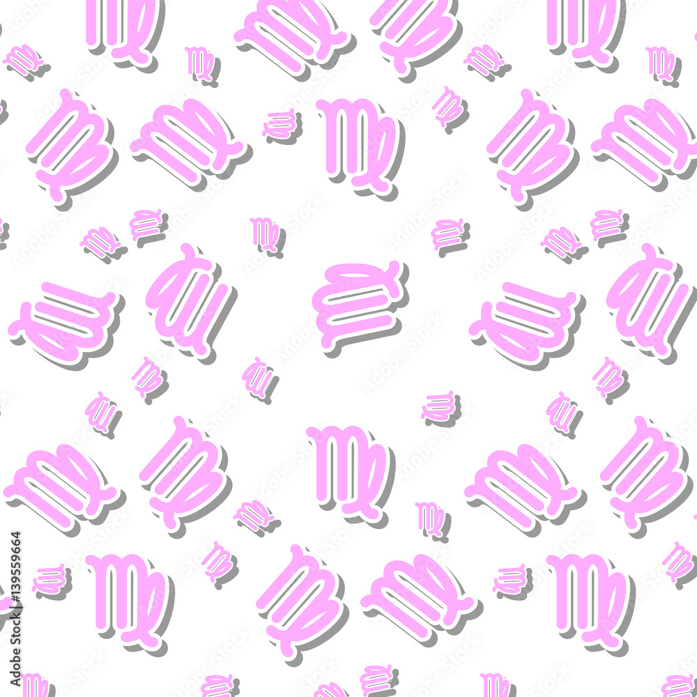 Pink Virgo astronomy icon sign symbol pattern on white background Pink Virgo astronomy icon sign symbol pattern on white background