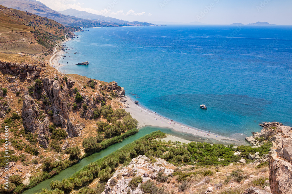 Preveli palm beach and lagoon Crete Greece