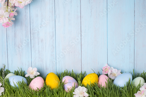 Photography decorated easter eggs in the grass