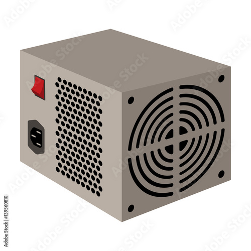 Power supply unit icon in cartoon style isolated on white background. Personal computer accessories symbol stock vector illustration.