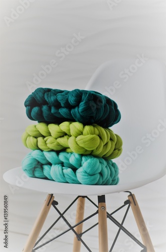 colorful merino scarf on white chair photo