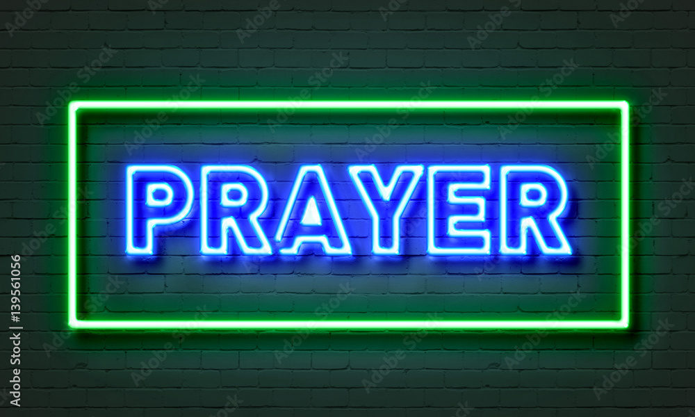 Prayer neon sign on brick wall background. Prayer neon sign on brick wall background.