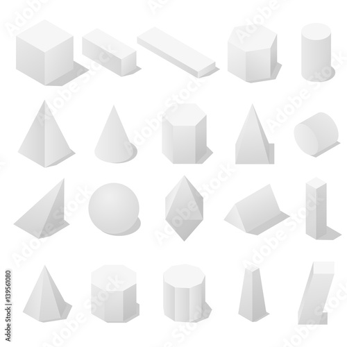 Basic 3D geometric shapes with a shadow.