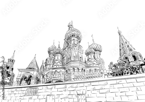 Russia. Moscow.Red square St. Basil's Cathedral. Hand drawn vector illustration.