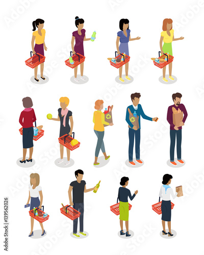 Shopping People Isometric Characters Vector Set