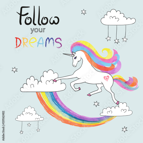 Cute cartoon unicorn with r...