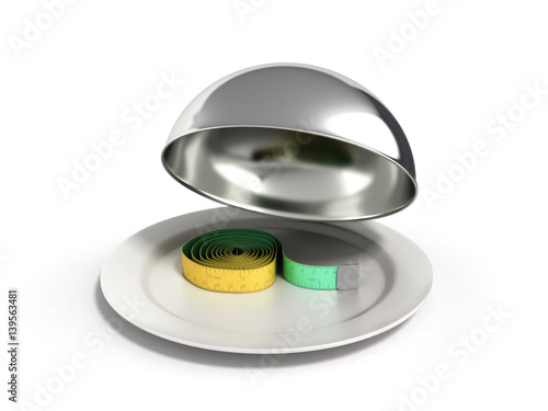 Concepts for a healthy food measure tape in Restaurant cloche with open lid 3d render