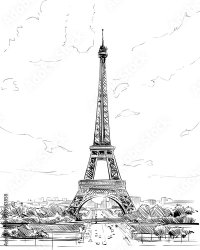 Fototapeta Naklejka Na Ścianę i Meble -  France. Paris. Eiffel Tower hand drawn sketch. Vector illustration.