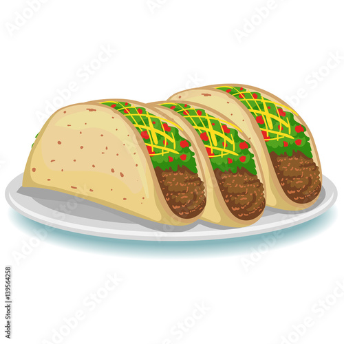 Vector Illustration of Three Tacos on Plate