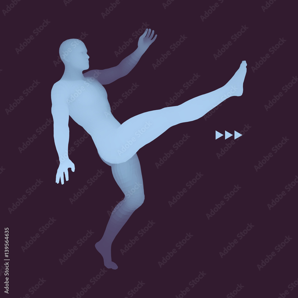 Football player. Sports concept. 3D Model of Man. Sport Symbol.