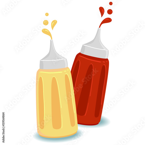 Vector Illustration of Bottle of Ketchup and Mustard