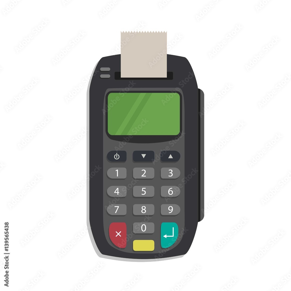 Pos terminal with a check on a white background. Vector illustration. Pos terminal with a check on a white background. Vector illustration.