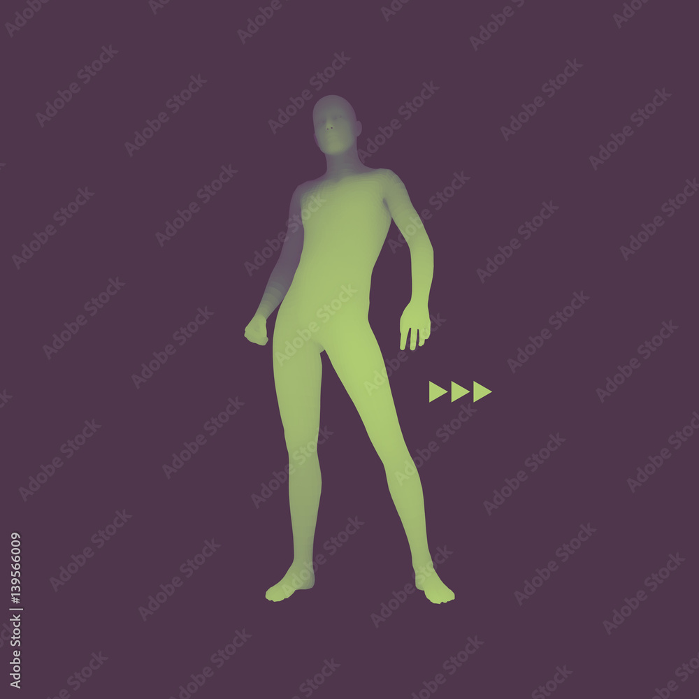 Standing Man. 3D Human Body Model. Design Element.