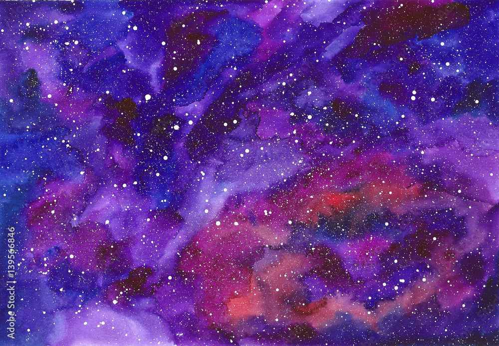 Fototapeta premium Space abstract hand painted watercolor background. Texture of night sky.