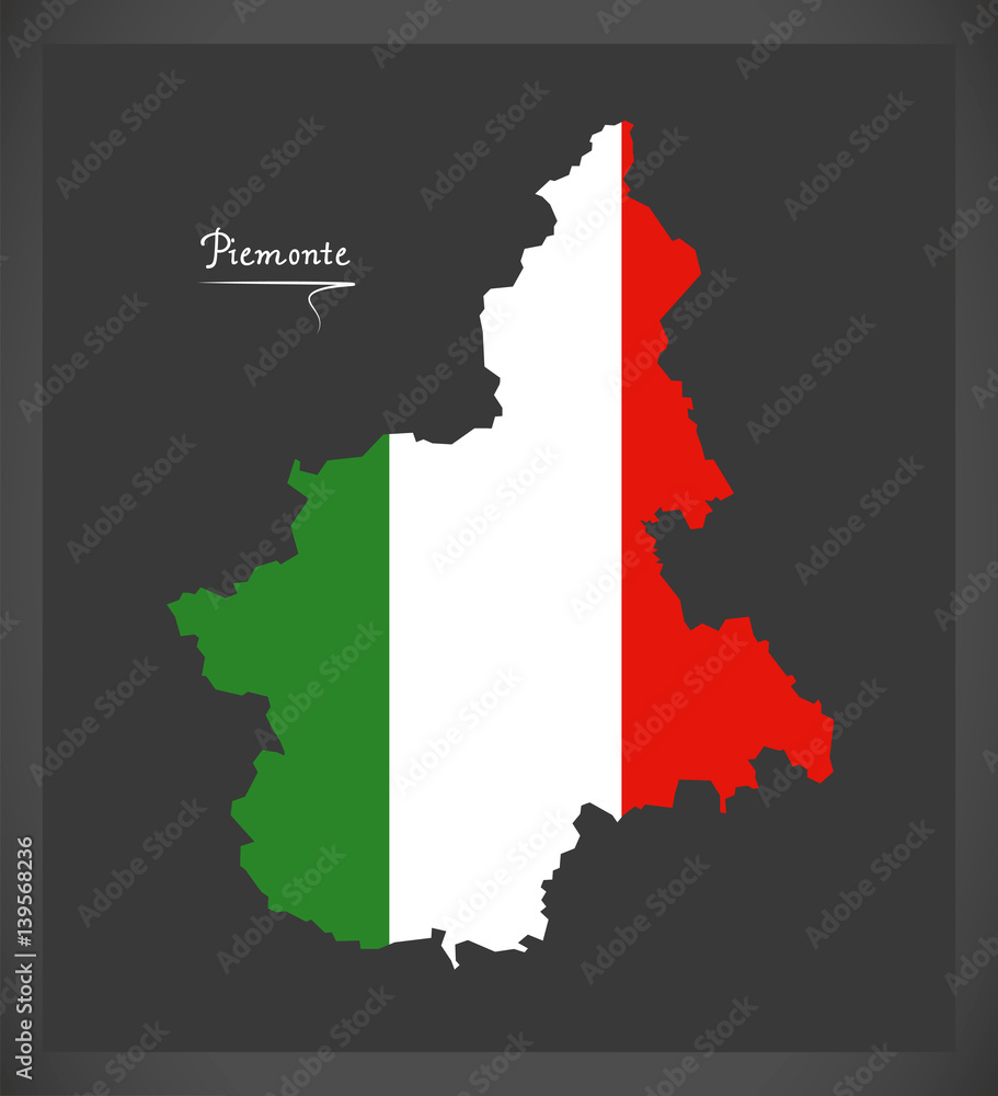 Fototapeta premium Piemonte map with Italian national flag illustration