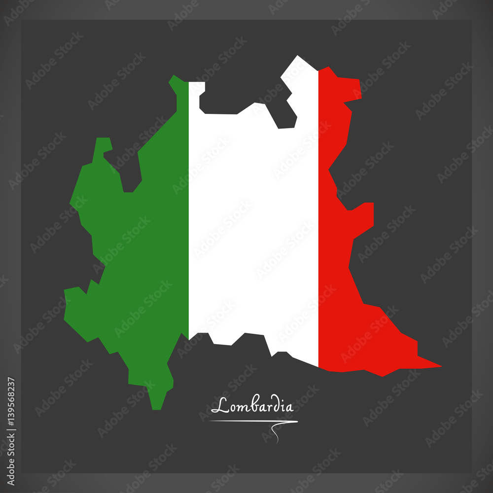 Lombardia map with Italian national flag illustration