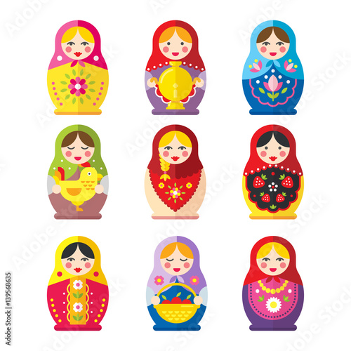 Matryoshka or babushka dolls vector set  in a flat style