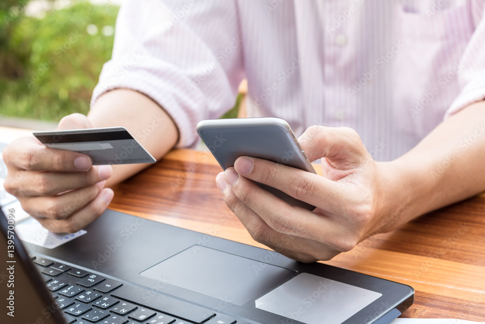 business money concept : man hand using online paying banking business money concept : man hand using online paying banking