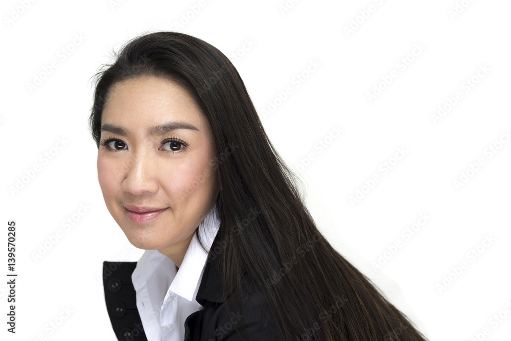 Business series : Asian business woman against white background, closeup Business series : Asian business woman against white background, closeup